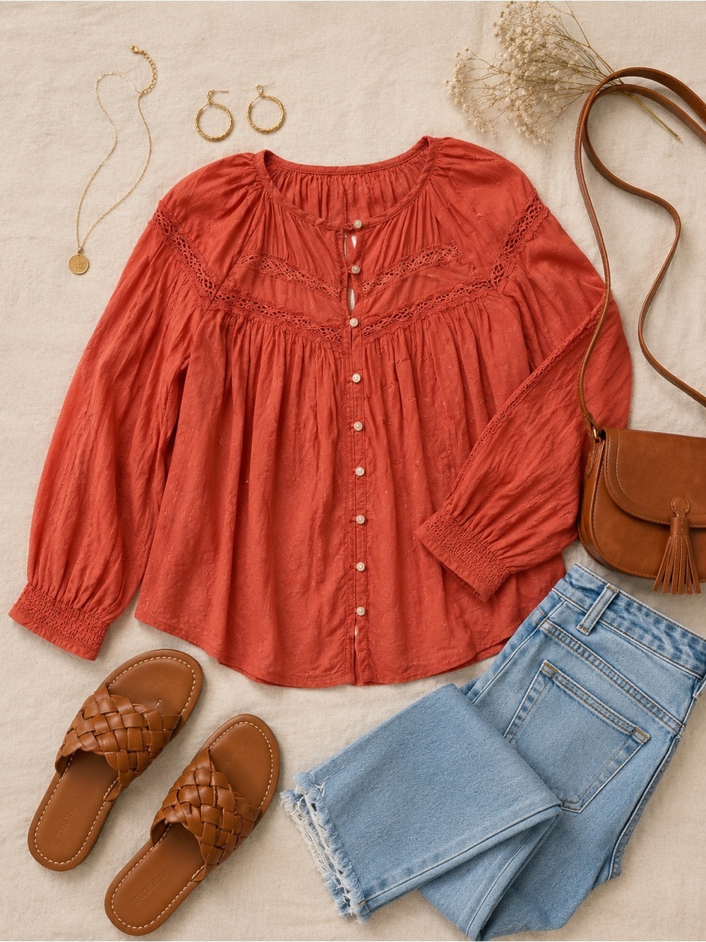 NWT Old Navy Embroidered BoHo Peasant Blouse Apricot Size X-Small - Picture 10 of 10